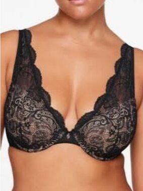 Third Love 24/7 Lace Contour Plunge Bra Size Black Lace Beige Underwire